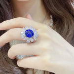 Load image into Gallery viewer, Luxury Marquise &amp; Pear Cluster 8.4 Ct Lab Blue Sapphire Engagement Ring - LGG Jewelry
