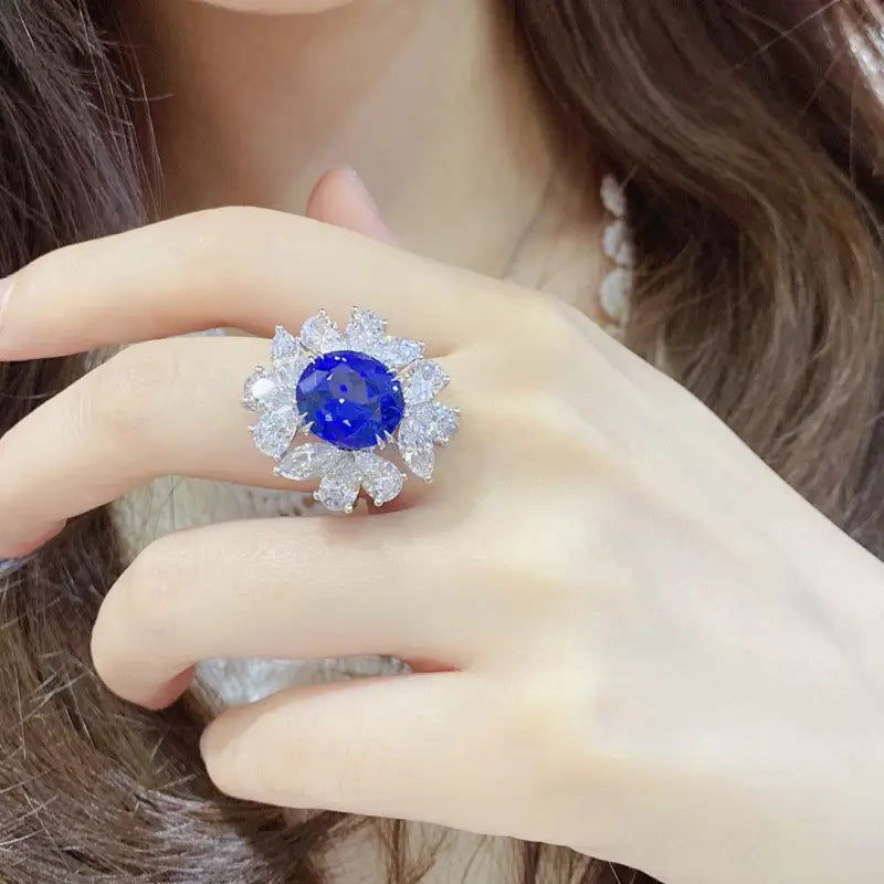 Luxury Marquise & Pear Cluster 8.4 Ct Lab Blue Sapphire Engagement Ring - LGG Jewelry