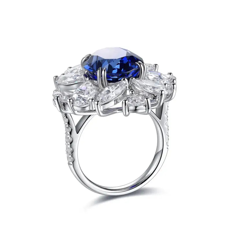 Luxury Marquise & Pear Cluster 8.4 Ct Lab Blue Sapphire Engagement Ring - LGG Jewelry