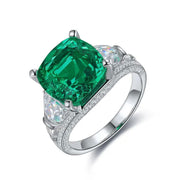 Luxury Pave 5.4 Ct Cushion Cut Lab Emerald Three-Stone Engagement Ring - LGG Jewelry