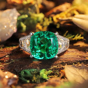 Luxury Pave 5.4 Ct Cushion Cut Lab Emerald Three-Stone Engagement Ring - LGG Jewelry