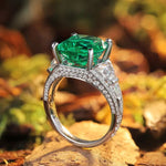 Charger l&#39;image dans la visionneuse de galerie, Luxury Pave 5.4 Ct Cushion Cut Lab Emerald Three-Stone Engagement Ring - LGG Jewelry

