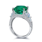 Charger l&#39;image dans la visionneuse de galerie, Luxury Pave 5.4 Ct Cushion Cut Lab Emerald Three-Stone Engagement Ring - LGG Jewelry
