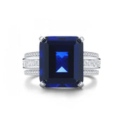 Luxury Triple Split Shank 13 Ct Emerald Cut Lab Blue Sapphire Engagement Ring - LGG Jewelry