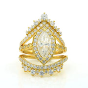 Luxury Vintage Trio Marquise Cut Lab Diamond Bridal Rings - 3pcs - LGG Jewelry