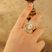 Luxury Vintage Trio Marquise Cut Lab Diamond Bridal Rings - 3pcs - LGG Jewelry