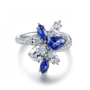 Marquise & Pear Cut Lab Blue Sapphire and Lab Diamond Engagement Ring - LGG Jewelry