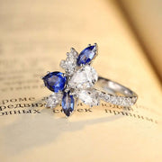 Marquise & Pear Cut Lab Blue Sapphire and Lab Diamond Engagement Ring - LGG Jewelry