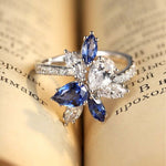Load image into Gallery viewer, Marquise &amp; Pear Cut Lab Blue Sapphire and Lab Diamond Engagement Ring - LGG Jewelry
