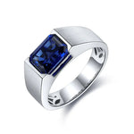 Load image into Gallery viewer, Minimalistic 3.5 Ct Emerald Cut Lab Blue Sapphire Half Bezel Wedding Ring For Men - LGG Jewelry
