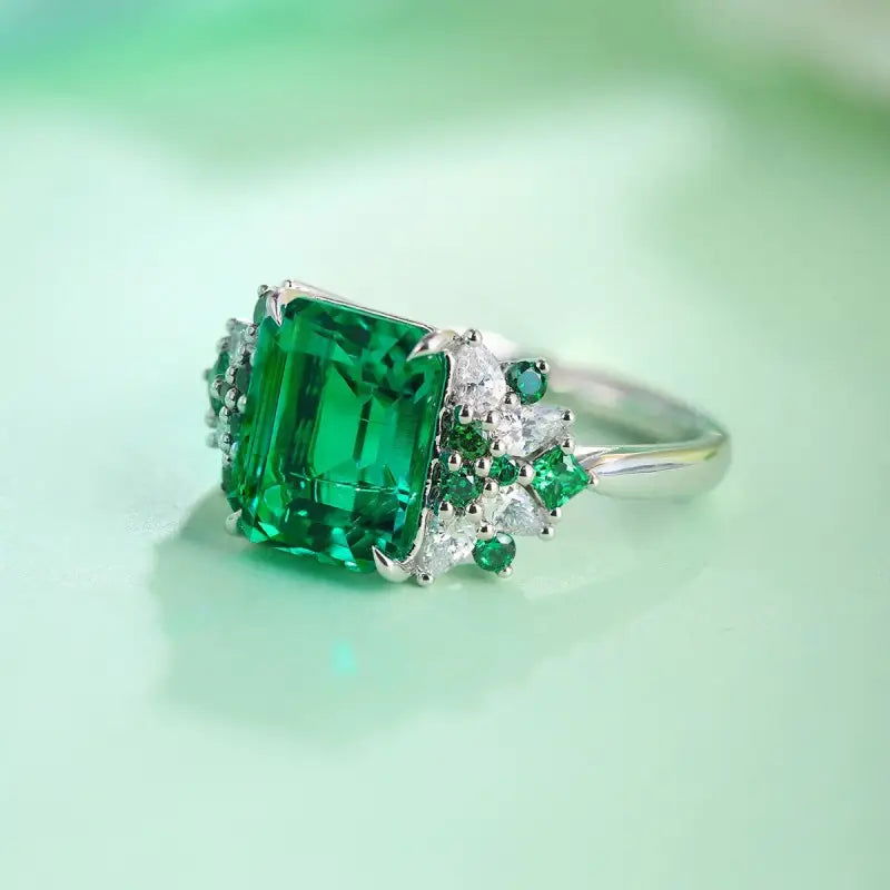 Mixed Color Cluster 3 Ct Lab Emerald Engagement Ring - LGG Jewelry