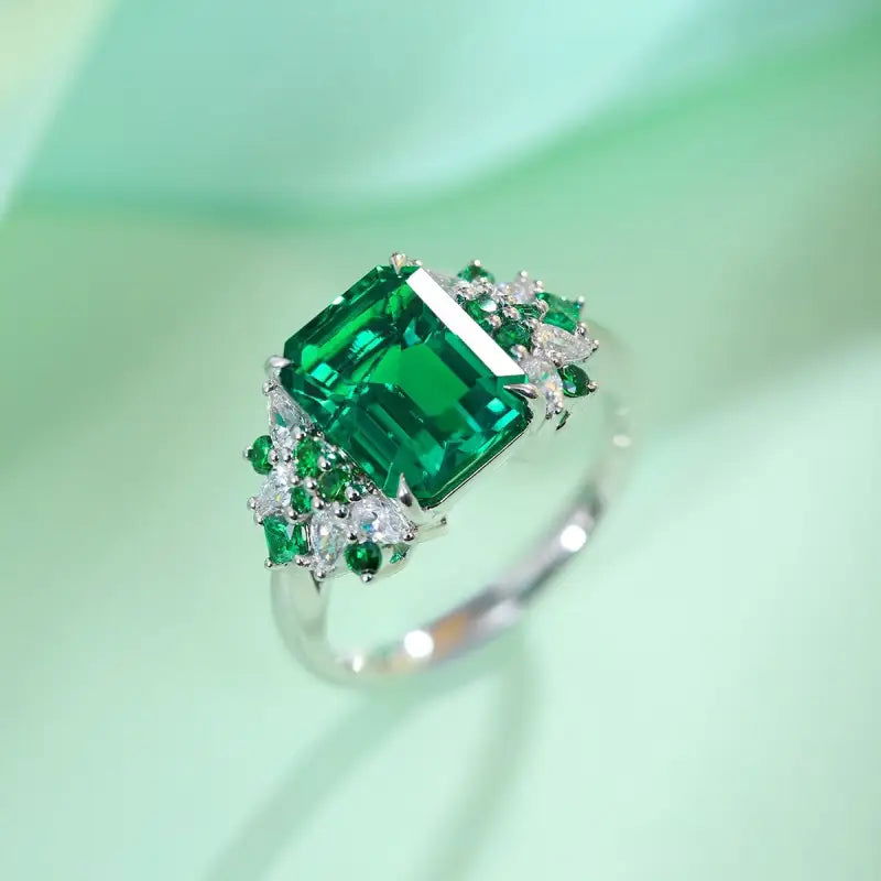 Mixed Color Cluster 3 Ct Lab Emerald Engagement Ring - LGG Jewelry