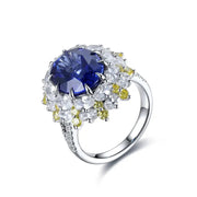 Mixed Color Cluster 5.9 Ct Oval Shape Lab Blue Sapphire Engagement Ring - LGG Jewelry
