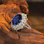 Load image into Gallery viewer, Mixed Color Cluster 5.9 Ct Oval Shape Lab Blue Sapphire Engagement Ring - LGG Jewelry

