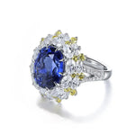 Load image into Gallery viewer, Mixed Color Cluster 5.9 Ct Oval Shape Lab Blue Sapphire Engagement Ring - LGG Jewelry
