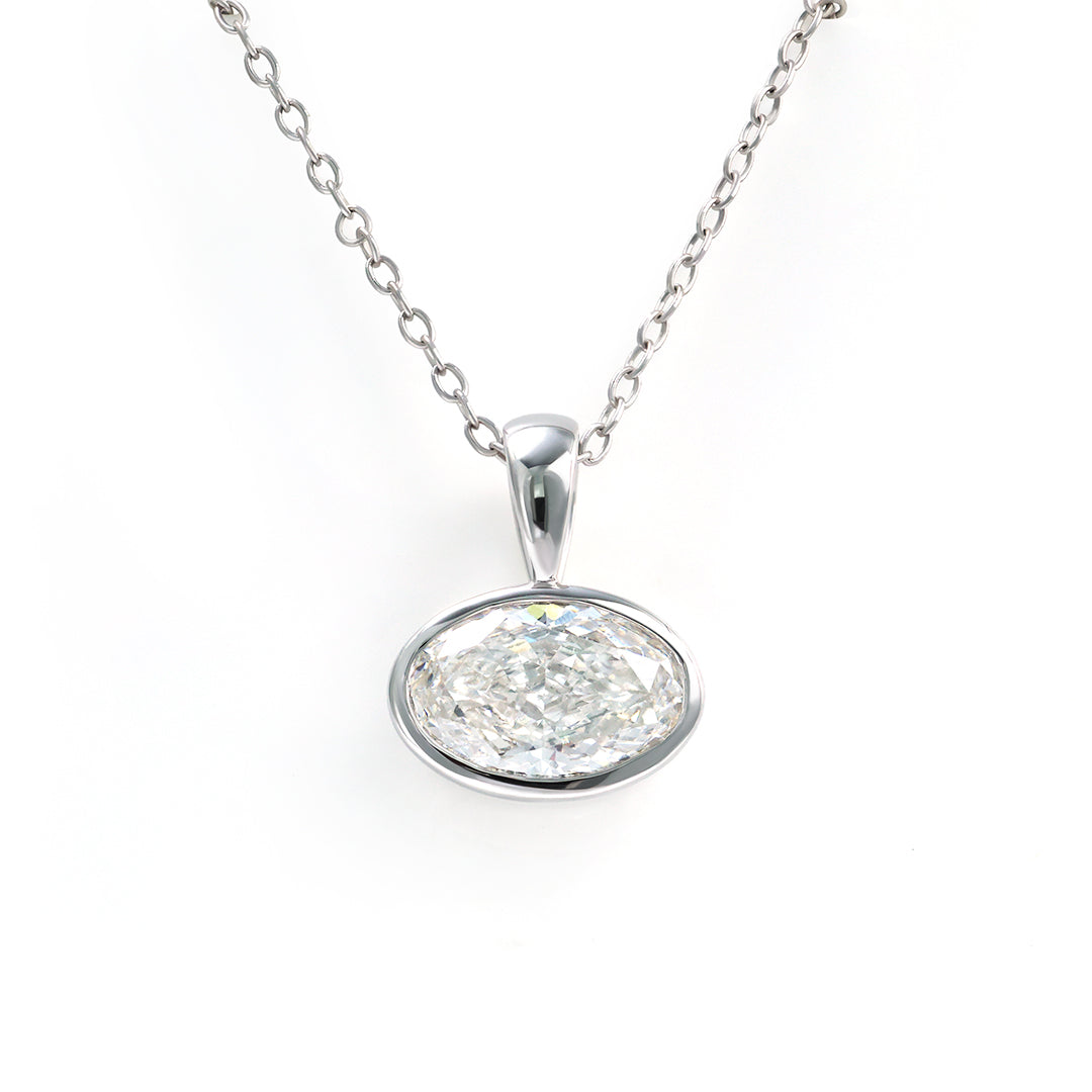 East-west 2 Ct Oval Cut Lab Diamond Bezel Pendant Necklace