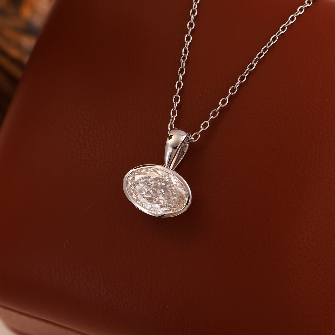 East-west 2 Ct Oval Cut Lab Diamond Bezel Pendant Necklace