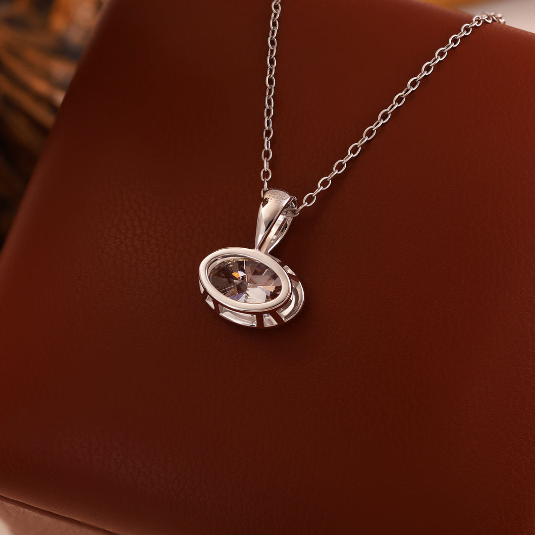 East-west 2 Ct Oval Cut Lab Diamond Bezel Pendant Necklace