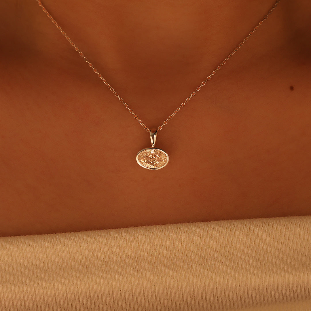 East-west 2 Ct Oval Cut Lab Diamond Bezel Pendant Necklace