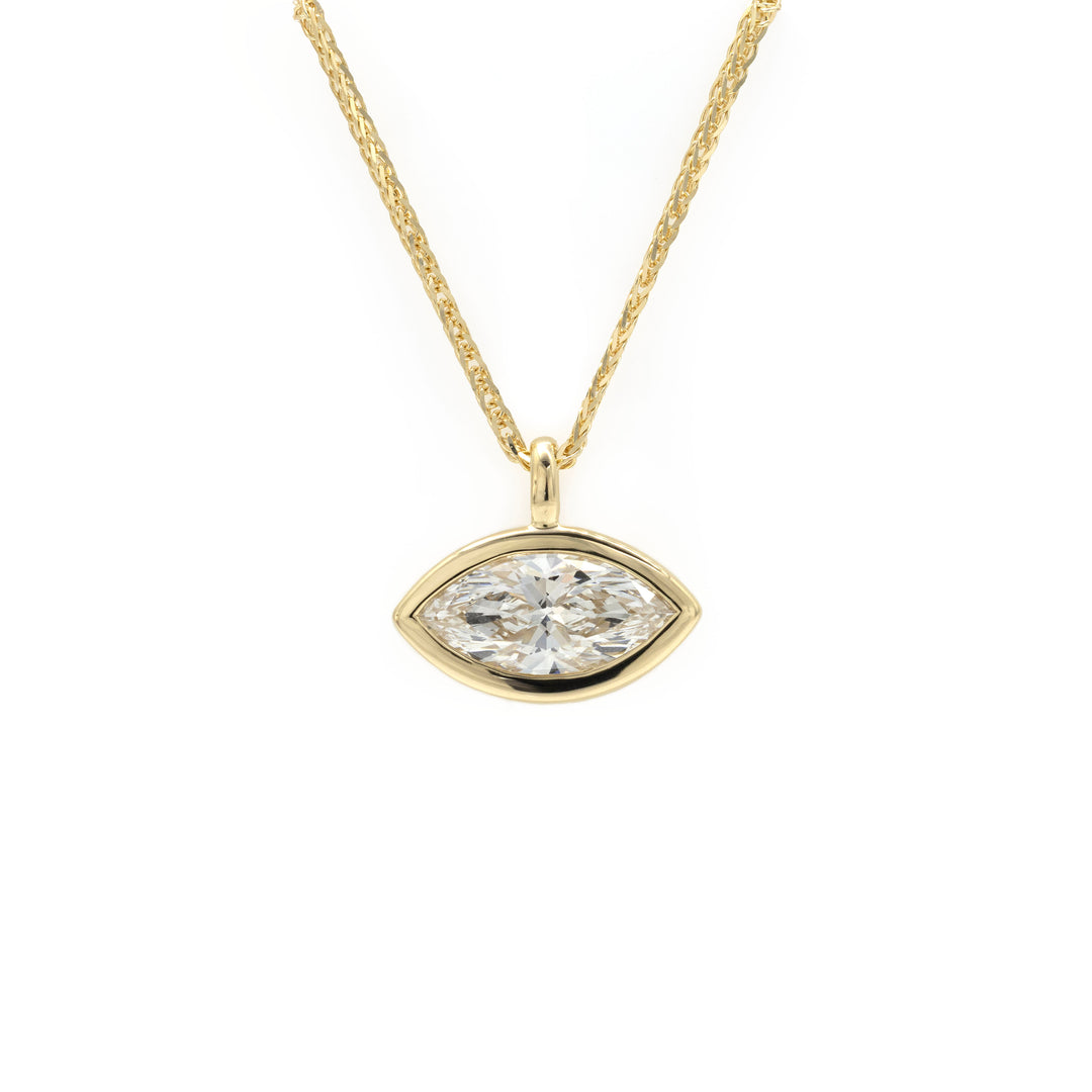 1.61CT East-West Marquise Gold Wheat Chain Necklace in 14K Yellow Gold