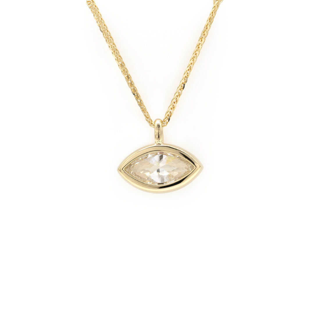 1.61CT East-West Marquise Gold Wheat Chain Necklace in 14K Yellow Gold