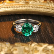 Oval Cut Lab Emerald Three-Stone Engagement Ring - LGG Jewelry