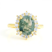 Oval Cut Moss Agate Halo Engagement Ring - LGG Jewelry