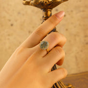 Oval Cut Moss Agate Halo Engagement Ring - LGG Jewelry