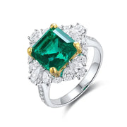 Pear Cluster 4 Ct Asscher Cut Lab Emerald Golden Four Prongs Engagement Ring - LGG Jewelry