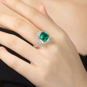 Pear Cluster 4 Ct Asscher Cut Lab Emerald Golden Four Prongs Engagement Ring - LGG Jewelry