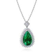 Pear Cut Columbia Green Lab Emerald Cluster Pendant Necklace - LGG Jewelry