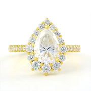 Pear Cut Lab Diamond Graduating Halo Pave Engagement Ring - LGG Jewelry