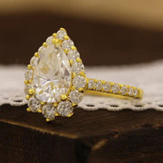 Pear Cut Lab Diamond Graduating Halo Pave Engagement Ring - LGG Jewelry