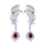 Load image into Gallery viewer, Phenix Feather Pear Cut Lab Ruby Earrings - LGG Jewelry
