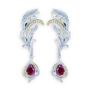 Phenix Feather Pear Cut Lab Ruby Earrings - LGG Jewelry