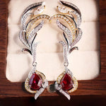 Load image into Gallery viewer, Phenix Feather Pear Cut Lab Ruby Earrings - LGG Jewelry
