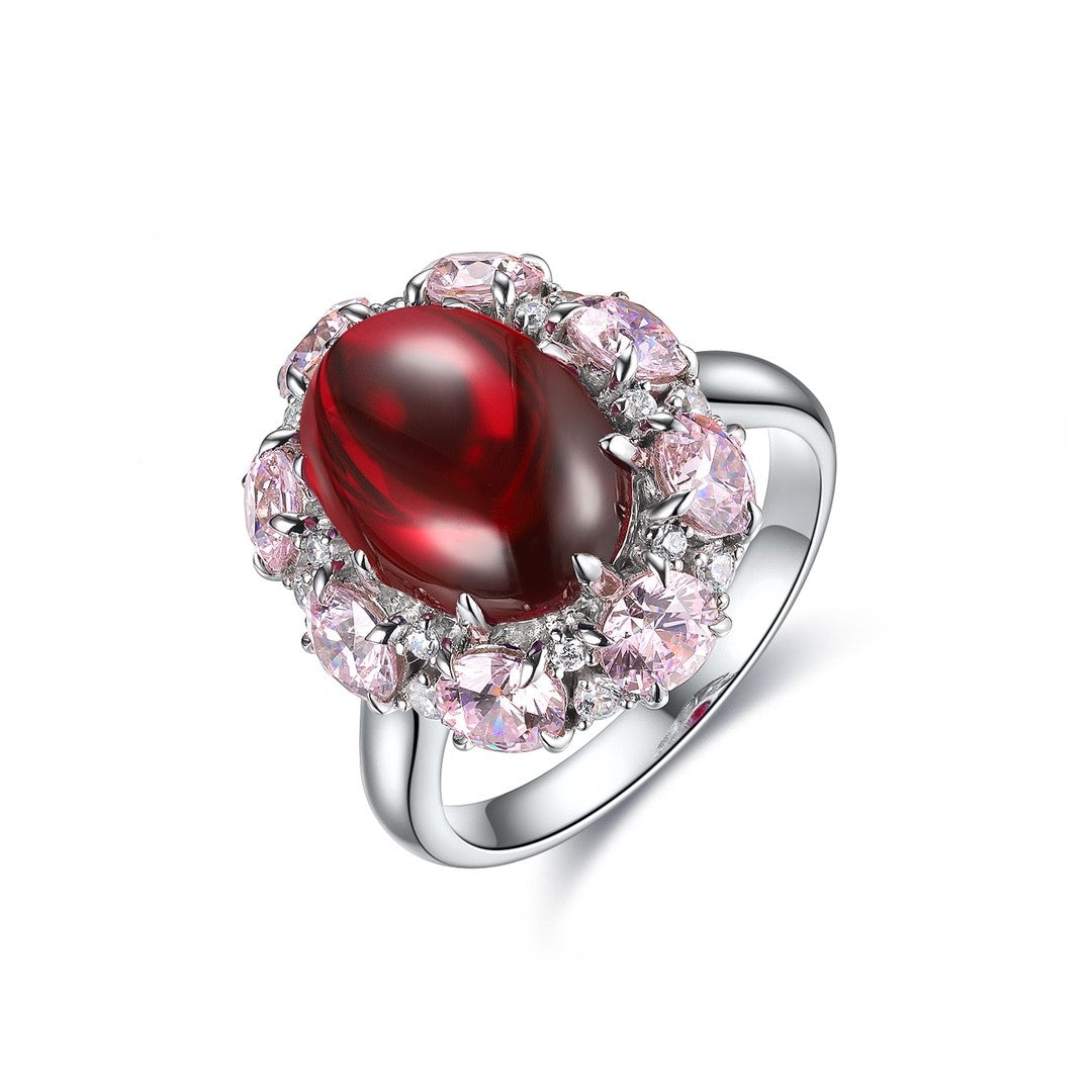 Pink Cluster 7 Ct Oval Shape Lab Ruby Engagement Ring - LGG Jewelry