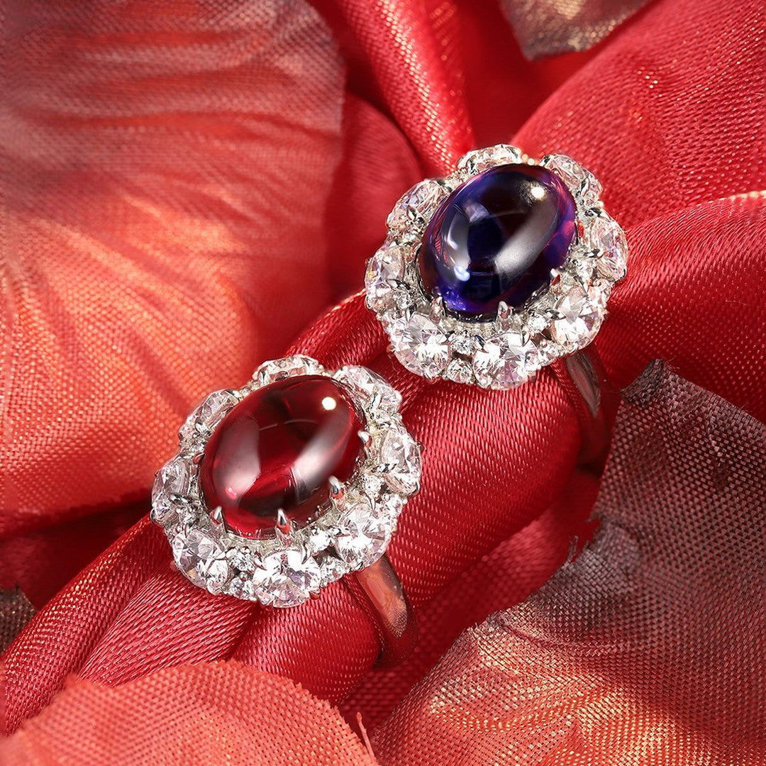 Pink Cluster 7 Ct Oval Shape Lab Ruby Engagement Ring - LGG Jewelry
