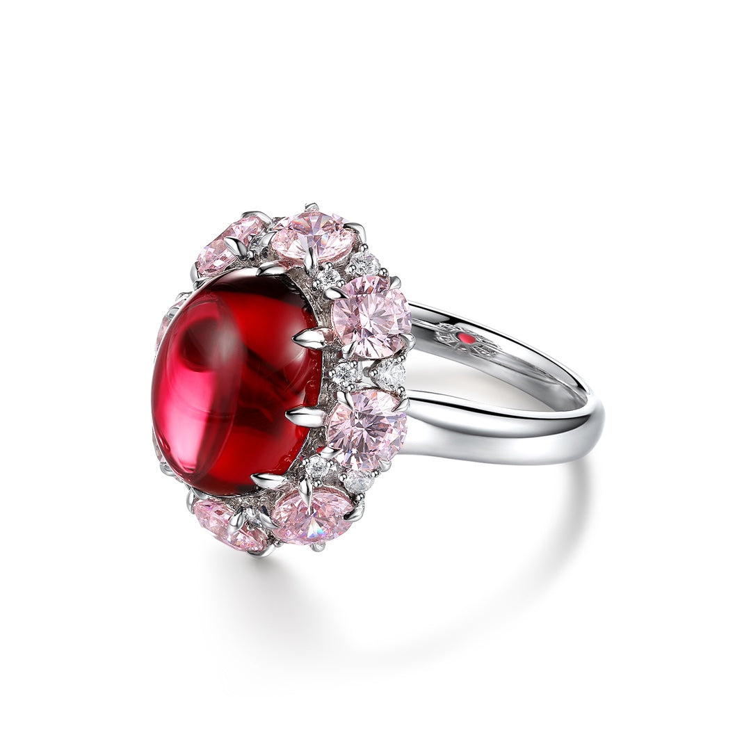 Pink Cluster 7 Ct Oval Shape Lab Ruby Engagement Ring - LGG Jewelry