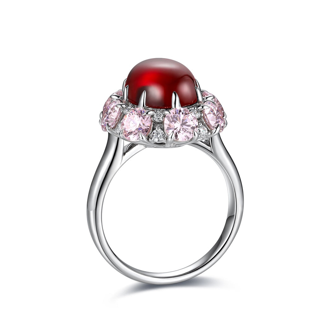 Pink Cluster 7 Ct Oval Shape Lab Ruby Engagement Ring - LGG Jewelry
