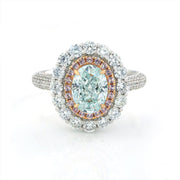 Pink Halo 1.24 Ct Oval Cut Fancy Blue Lab Diamond Engagement Ring - LGG Jewelry