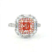 Pink Halo 1.54 Ct Radiant Cut Fancy Pink Lab Diamond Cluster Engagement Ring - LGG Jewelry