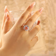 Pink Halo 1.54 Ct Radiant Cut Fancy Pink Lab Diamond Cluster Engagement Ring - LGG Jewelry