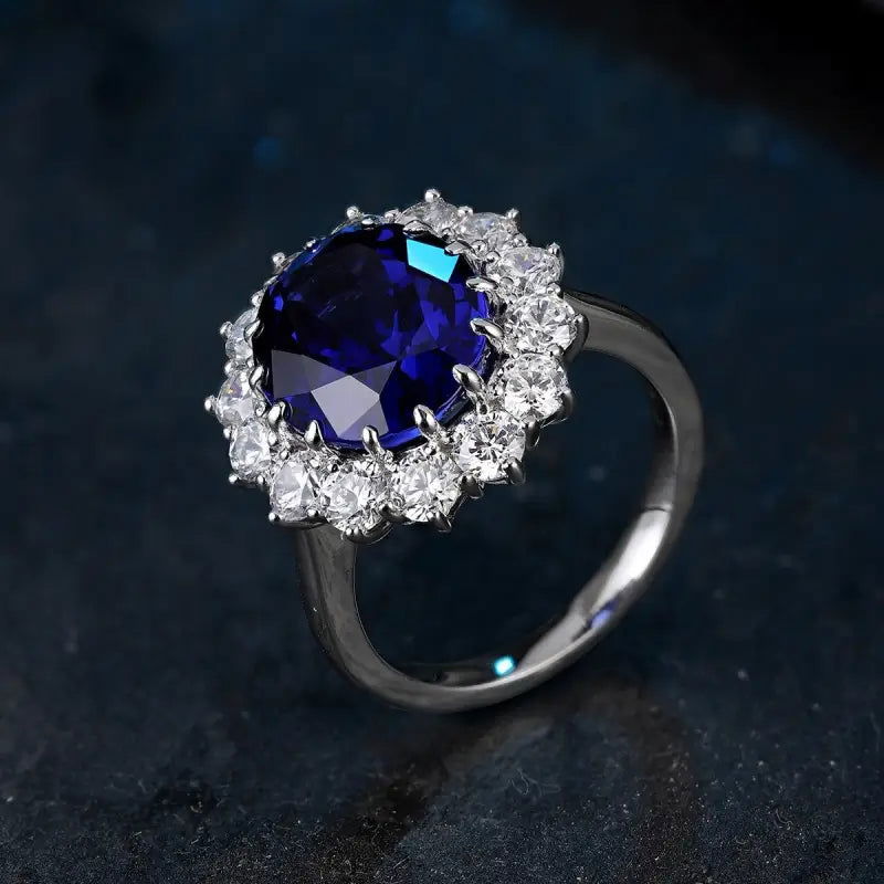 Princess Diana Inspired  Luxury 6.5 Ct Oval Lab Blue Sapphire Engagement Ring - LGG Jewelry