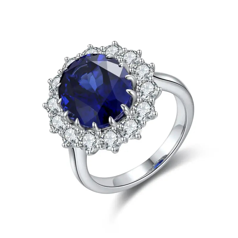 Princess Diana Inspired  Luxury 6.5 Ct Oval Lab Blue Sapphire Engagement Ring - LGG Jewelry