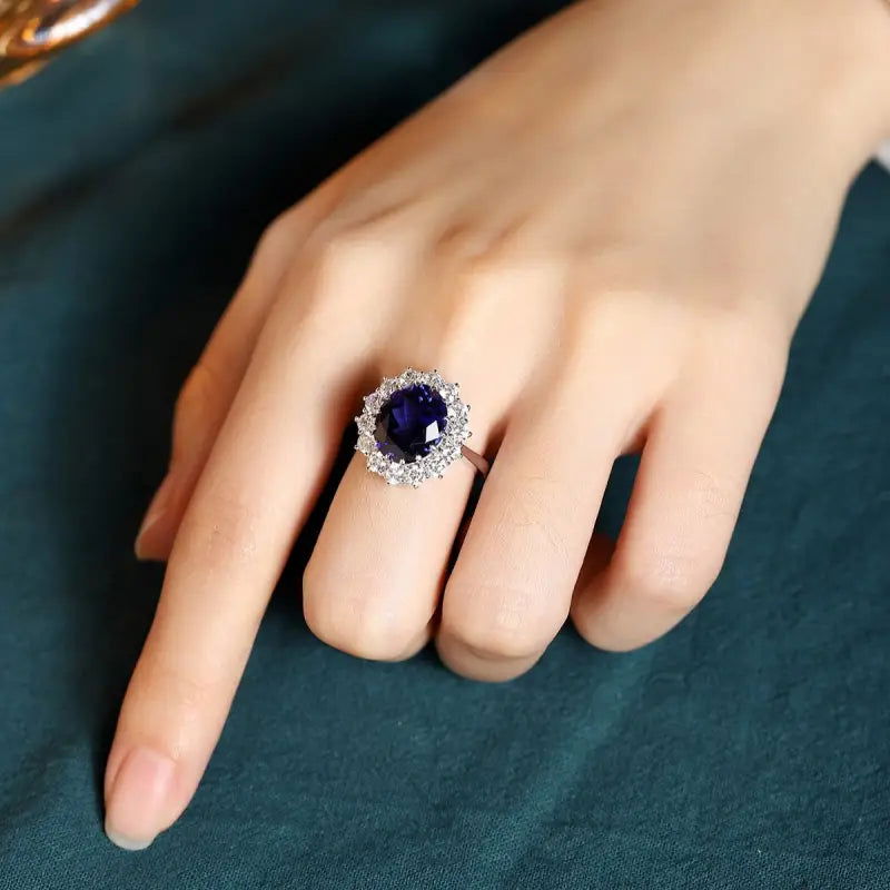Princess Diana Inspired  Luxury 6.5 Ct Oval Lab Blue Sapphire Engagement Ring - LGG Jewelry