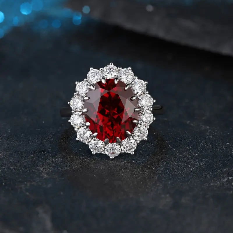 Princess Diana Inspired  Luxury 6.5 Ct Oval Lab Ruby Engagement Ring - LGG Jewelry