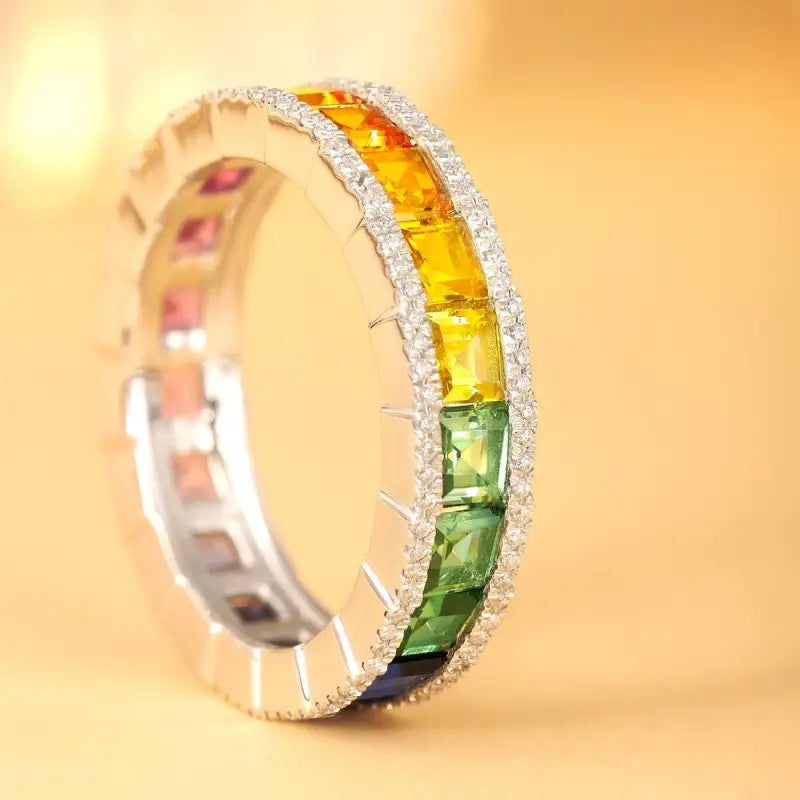 Rainbow Graduating Sapphire Channel Eternity band - LGG Jewelry