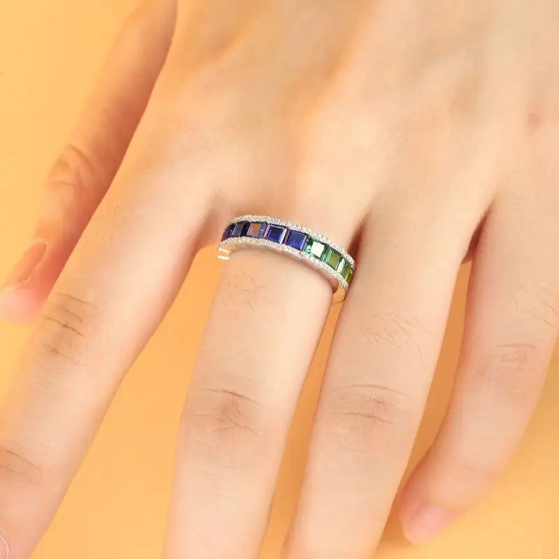 Rainbow Graduating Sapphire Channel Eternity band - LGG Jewelry