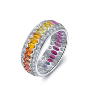 Rainbow Wave Line Elongated Hexagon  Lab Sapphire Channel Eternity Band - LGG Jewelry